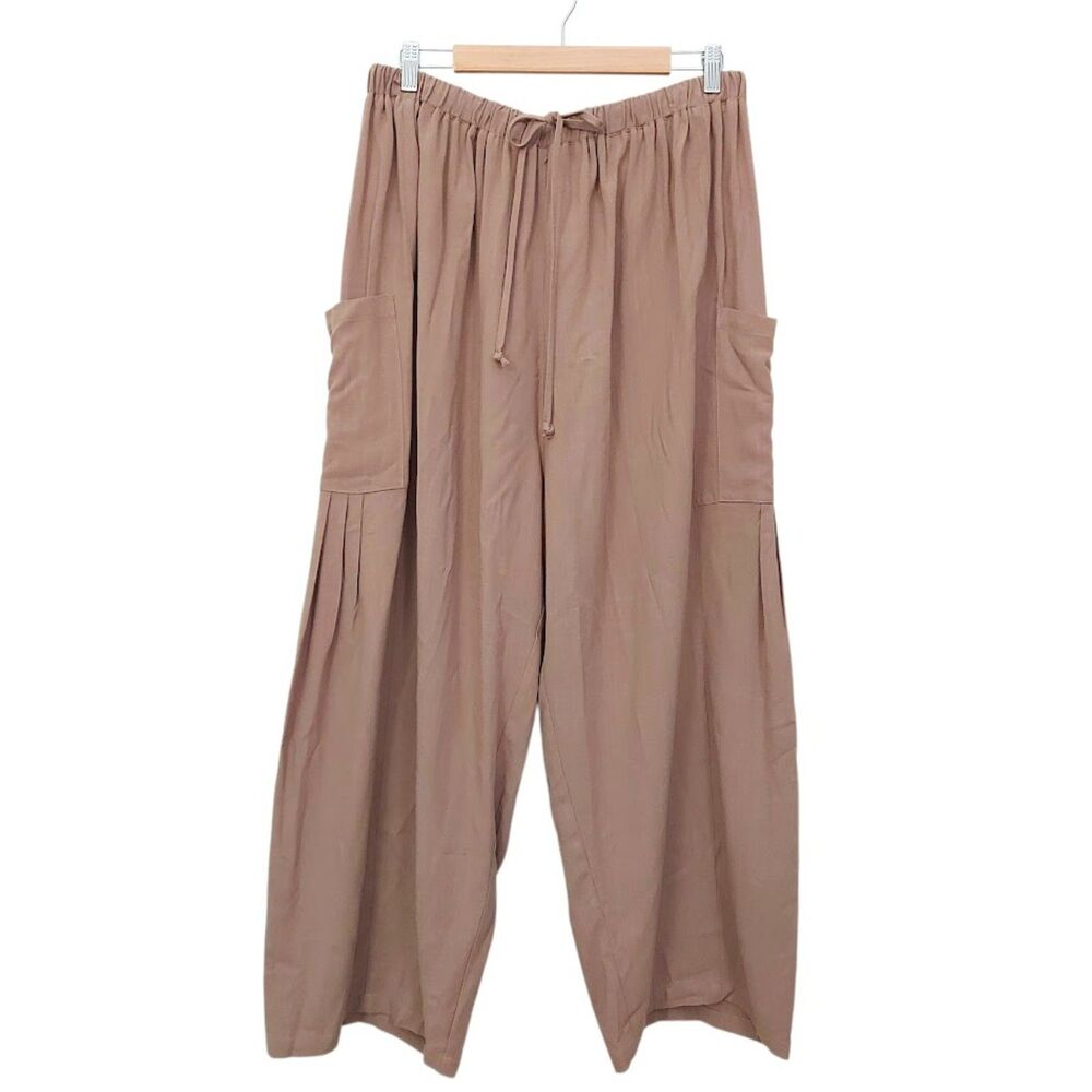 TARSE Womens XL Mocha Brown Linen Blend Pleated Palazzo Harem Pants Boho